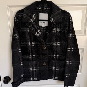 NVLT Women's Black and White Plaid Teddy Jacket